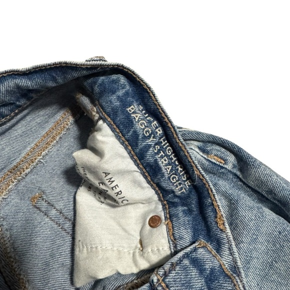 American Eagle High Rise Baggy Straight Jeans Distressed Women's Size 000 Shirt - Picture 4 of 7